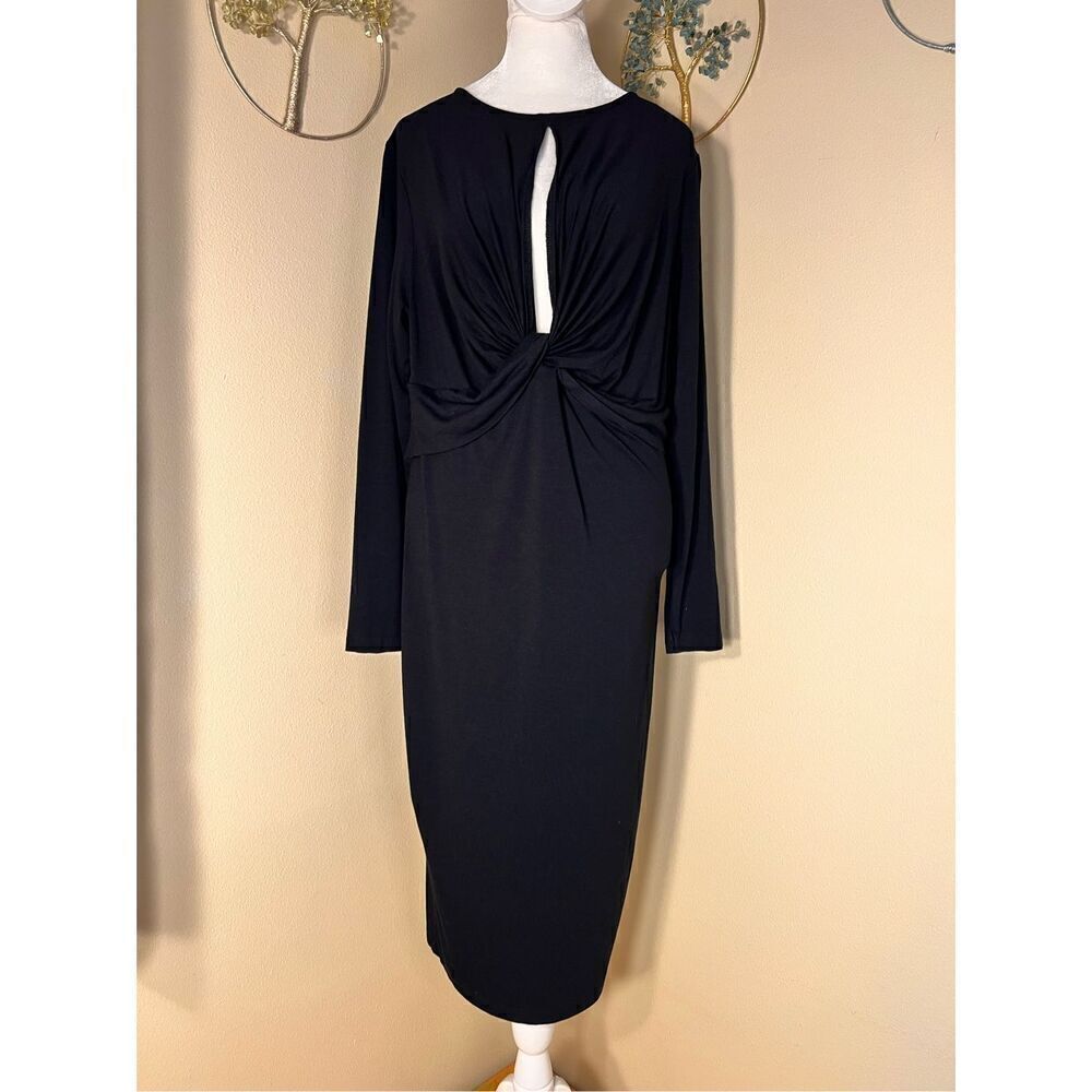 Asos Black Long Sleeve Front Twist Keyhole Opening Dress US Size 14